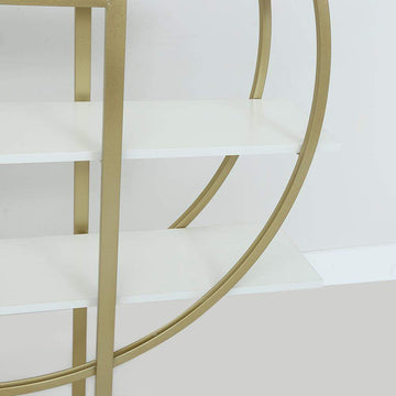 4-Tier Bookshelf Round Bookcase Modern Display Shelf in White & Gold-Bookcases & Bookshelves,Furniture,Office Furniture